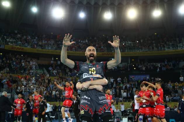 April 29, 2017 - Rome, Italy - Andrea Bari (Perugia) celebrating the victory during CEV Volleyball Champions League semifinal Sir Sicoma Colussi Perugia v Cucine Lube Civitanova at Palalottomatica in Rome, Italy on April 29, 2017. Perugia v Civitanova - CEV Volley Champions League Final Four  - ZUMAn230 20170429_zaa_n230_391 Copyright: xMatteoxCiambellix