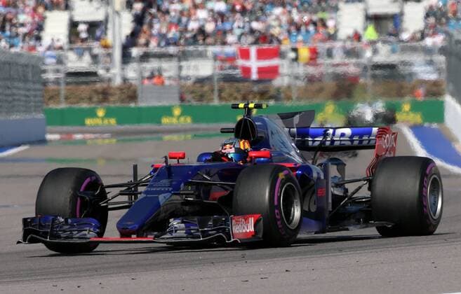 SOCHI, RUSSIA - APRIL 30, 2017: Toro Rosso F1 driver Carlos Sainz Jr. of Spain drives during the 2017 Formula One Russian Grand Prix at the Sochi Autodrom racing circuit. Alexander Demianchuk TASS  TS04A382