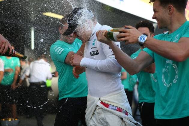 Russian Grand Prix, Sochi 27 - 30 April 2017 30.04.2017 - Race, Celebration, Valtteri Bottas (FIN) Mercedes AMG F1 W08 race winner 