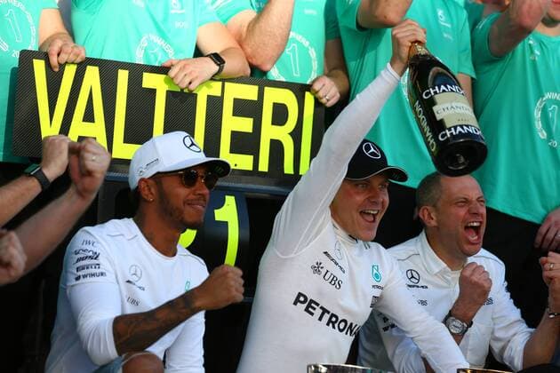 Russian Grand Prix, Sochi 27 - 30 April 2017 30.04.2017 - Race, Celebration, Valtteri Bottas (FIN) Mercedes AMG F1 W08 race winner 