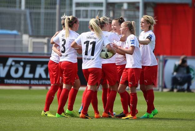 30.04.2017 xcex Deutschland, Leverkusen, Frankfurt, Fussball, Frauenfussball Allianz Frauen-Bundesliga Saison 2016 2017 Bayer 04 Leverkusen gegen 1. FFC Frankfurt Torjubel FFC Frankfurt, Jubel, Freude, Emotionen