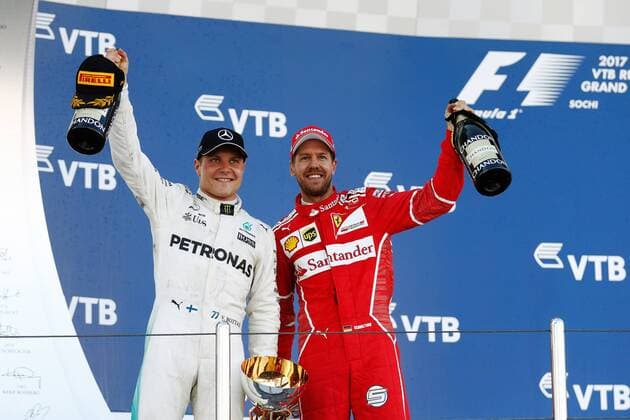 Themen der Woche - SPORT Valtteri Bottas; Mercedes Grand Prix, Sebastian Vettel, Scuderia Ferrari, formula 1 GP, Russian in Sochi, 30.04.2017 Photo:mspb Vladislav Larkin Valtteri Bottas; Sebastian Vettel, formula 1 GP, Russian