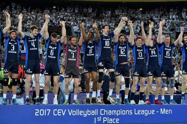 Volleyball, CL, Final Four, Zenit Kasan - Colussi Perugia celebration for the gold medal of Kazan players. Roma 29-04-2017 PalaLottomatica DHL 2017 CEV Volleyball Champions League, Final Four - Men Final - gold medal Zenit Kazan - Sir Sicoma Colussi Perugia Foto Antonietta Baldassarre Insidefoto AntoxBaldassarre