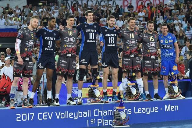 Volleyball, CL, Final Four, Zenit Kasan - Colussi Perugia celebration for the best players Leon Venero Wilfredo, Ivan Zaytsev, Marko Podrascanin, Artem Volvich, Maxim Mikhailov, Aleksandar Atanasijevic, Luciano De Cecco, Igor Kobzar. Roma 29-04-2017 PalaLottomatica DHL 2017 CEV Volleyball Champions League, Final Four - Men Final - gold medal Zenit Kazan - Sir Sicoma Colussi Perugia Foto Antonietta Baldassarre Insidefoto AntoxBaldassarre