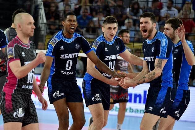 Volleyball, CL, Final Four, Zenit Kasan - Colussi Perugia celebration Leon Venero Wilfredo Kazan. Roma 29-04-2017 PalaLottomatica DHL 2017 CEV Volleyball Champions League, Final Four - Men Final - gold medal Zenit Kazan - Sir Sicoma Colussi Perugia Foto Antonietta Baldassarre Insidefoto AntoxBaldassarre