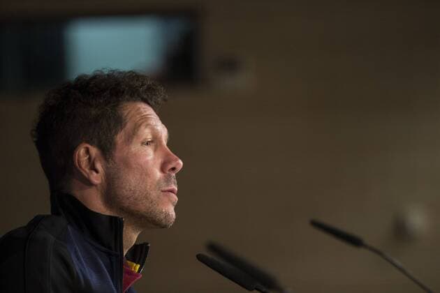 Diego Pablo Cholo Simeone coach of Atletico de Madrid during the press conference PK Pressekonferenz before the match of Champions League between Real Madrid and Atletico de Madrid at Santiago Bernabeu Stadium in Madrid, Spain. May 01, 2017.  (20170501025)