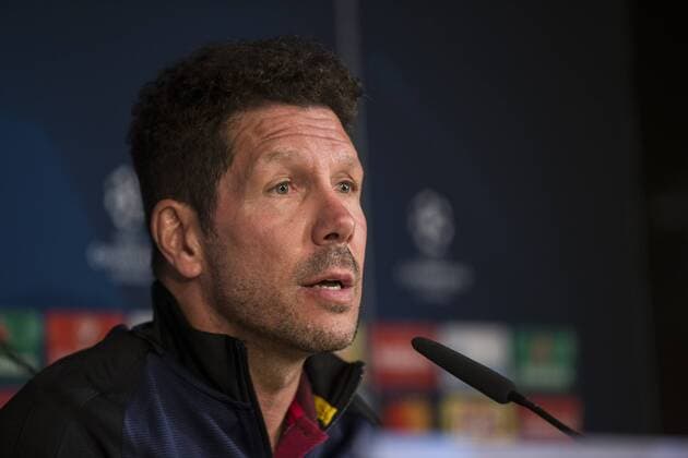 Diego Pablo Cholo Simeone coach of Atletico de Madrid during the press conference PK Pressekonferenz before the match of Champions League between Real Madrid and Atletico de Madrid at Santiago Bernabeu Stadium in Madrid, Spain. May 01, 2017.  (20170501028)