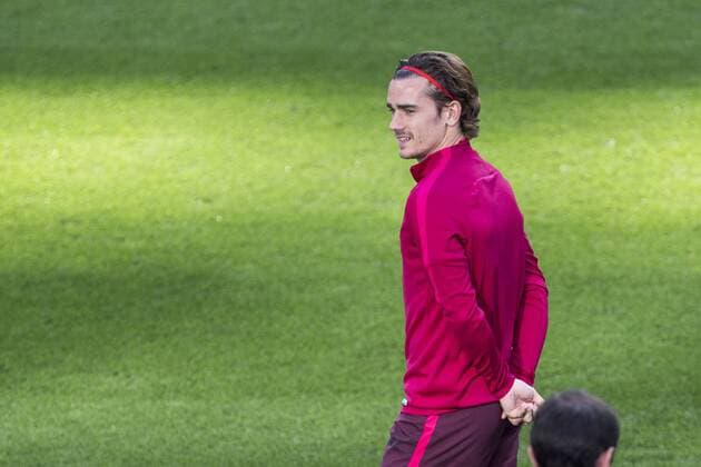 Antoine Griezmann of Atletico de Madrid during the training before the match of Champions League between Real Madrid and Atletico de Madrid at Santiago Bernabeu Stadium in Madrid, Spain. May 01, 2017.  (20170501038)