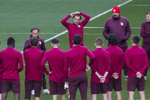 Antoine Griezmann of Atletico de Madrid during the training before the match of Champions League between Real Madrid and Atletico de Madrid at Santiago Bernabeu Stadium in Madrid, Spain. May 01, 2017.  (20170501043)