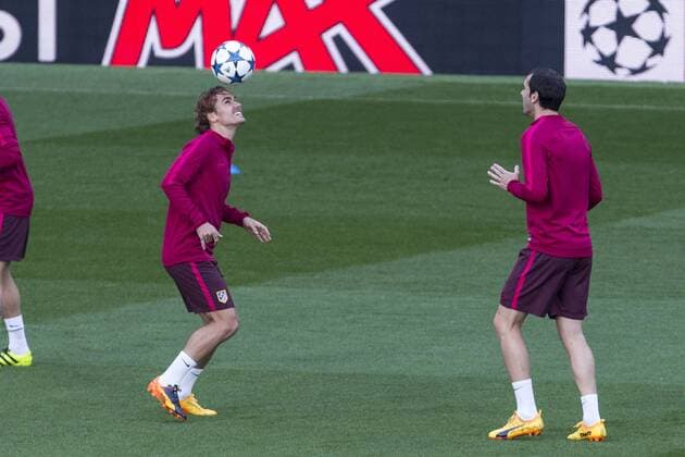 Antoine Griezmann of Atletico de Madrid during the training before the match of Champions League between Real Madrid and Atletico de Madrid at Santiago Bernabeu Stadium in Madrid, Spain. May 01, 2017.  (20170501080)