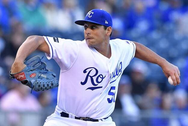 May 1, 2017 - Kansas City, MO, USA - Kansas City Royals starting pitcher Jason Vargas throws in the first inning against the Chicago White Sox on Monday, May 1, 2017 at Kauffman Stadium in Kansas City, Mo. Chicago White Sox vs. Kansas City Royals - ZUMAm67_ 20170501_zaf_m67_031 Copyright: xJohnxSleezerx