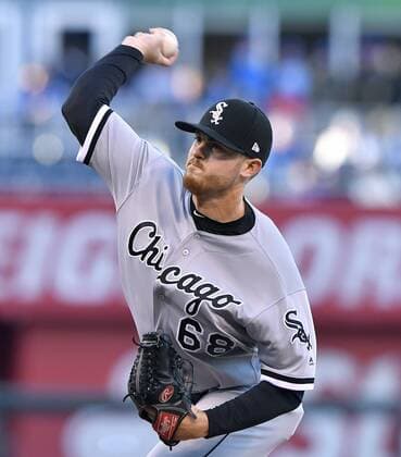 May 1, 2017 - Kansas City, MO, USA - Chicago White Sox starting pitcher Dylan Covey throws in the first inning against the Kansas City Royals on Monday, May 1, 2017 at Kauffman Stadium in Kansas City, Mo. Chicago White Sox vs. Kansas City Royals - ZUMAm67_ 20170501_zaf_m67_033 Copyright: xJohnxSleezerx