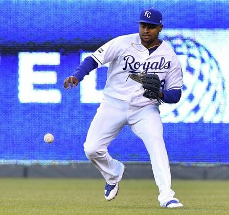 May 1, 2017 - Kansas City, MO, USA - A single by Chicago White Sox s Tim Anderson drops in front of Kansas City Royals right fielder Jorge Bonifacio in the third inning on Monday, May 1, 2017 at Kauffman Stadium in Kansas City, Mo. Chicago White Sox vs. Kansas City Royals - ZUMAm67_ 20170501_zaf_m67_043 Copyright: xJohnxSleezerx
