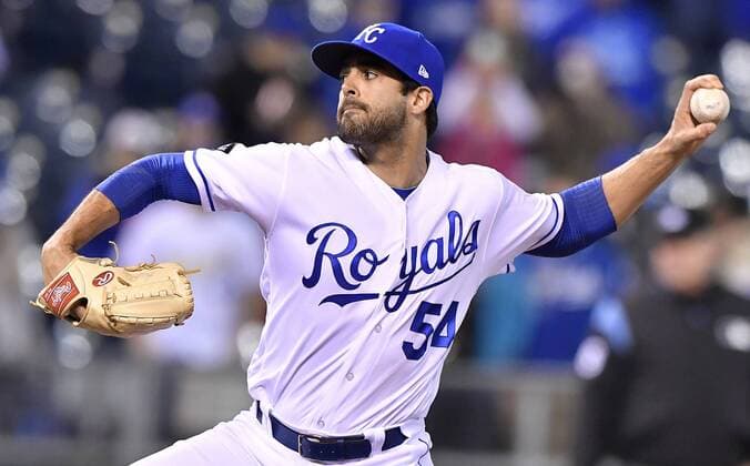May 1, 2017 - Kansas City, MO, USA - Kansas City Royals relief pitcher Scott Alexander closes out the ninth inning against the Chicago White Sox on Monday, May 1, 2017 at Kauffman Stadium in Kansas City, Mo. Chicago White Sox vs. Kansas City Royals - ZUMAm67_ 20170501_zaf_m67_083 Copyright: xJohnxSleezerx