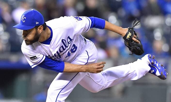 May 1, 2017 - Kansas City, MO, USA - Kansas City Royals relief pitcher Joakim Soria throws in the eighth inning against the Chicago White Sox on Monday, May 1, 2017 at Kauffman Stadium in Kansas City, Mo. Chicago White Sox vs. Kansas City Royals - ZUMAm67_ 20170501_zaf_m67_091 Copyright: xJohnxSleezerx