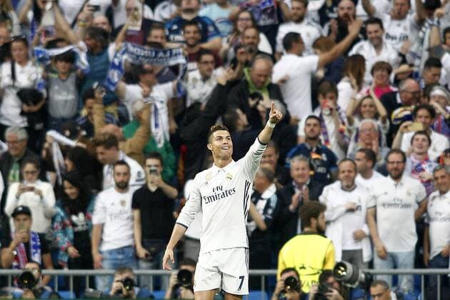 Real Madrid s Cristiano Ronaldo celebrates goal during Champions League 2016 2017 Semi-finals 1st leg match. May 2,2017.  (2017050275)