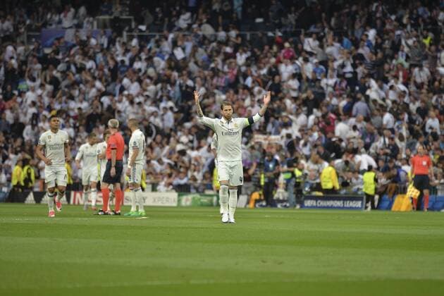 MADRID, ESPANA - 02 MAY of 2017: Goal of Cristiano Ronaldo and Sergio Ramos during the match of Champions League between Real Madrid and Atletico de Madrid in Stadium Santiago Bernabeu (Madrid). (Isa Saiz Cordon Press).  xIsaxSaizx xx