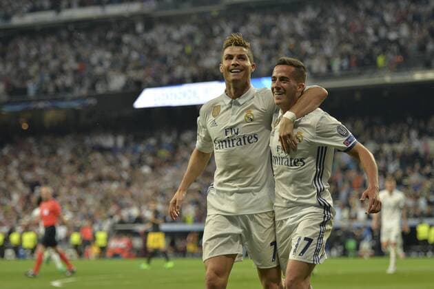 MADRID, ESPANA - 02 MAY of 2017: Goal of Cristiano Ronaldo, Lucas Vazquez during the match of Champions League between Real Madrid and Atletico de Madrid in Stadium Santiago Bernabeu (Madrid). (Isa Saiz Cordon Press).  xIsaxSaizx xx
