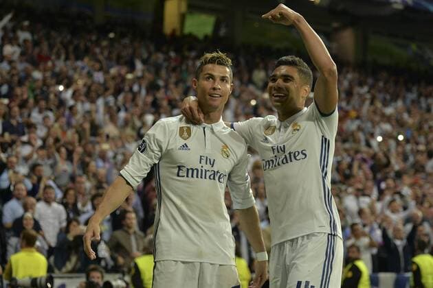MADRID, ESPANA - 02 MAY of 2017: Goal of Cristiano Ronaldo, Casemiro during the match of Champions League between Real Madrid and Atletico de Madrid in Stadium Santiago Bernabeu (Madrid). (Isa Saiz Cordon Press).  xIsaxSaizx xMADRID,xESPANAx-x02xMAYxofx2017:xGoalxofxCristianoxRonaldo,xCasex