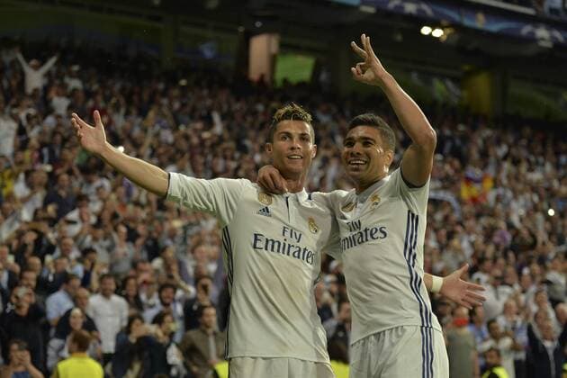 MADRID, ESPANA - 02 MAY of 2017: Goal of Cristiano Ronaldo, Casemiro during the match of Champions League between Real Madrid and Atletico de Madrid in Stadium Santiago Bernabeu (Madrid). (Isa Saiz Cordon Press).  xIsaxSaizx xx
