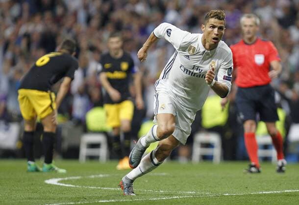 Soccer match between Real Madrid and Atletico de Madrid of first round of semifinals of the Champions League 2016 2017, held at the Santiago Bernabeu stadium, in Madrid, May 2, 2017. (Photo: J. Luis Cuesta 261 Cordon Press). Cristiano Ronaldo celebrates after scoring  xJosexLuisxCuestax xx