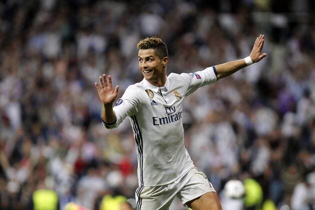 Soccer match between Real Madrid and Atletico de Madrid of first round of semifinals of the Champions League 2016 2017, held at the Santiago Bernabeu stadium, in Madrid, May 2, 2017. (Photo: J. Luis Cuesta 261 Cordon Press). Cristiano Ronaldo celebrates after scoring  xJosexLuisxCuestax xx