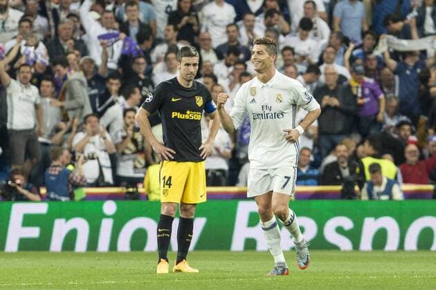 Cristiano Ronaldo of Real Madrid celebrates after scoring a goal during the match of Champions League between Real Madrid and Atletico de Madrid at Santiago Bernabeu Stadium in Madrid, Spain. May 02, 2017.  (20170502094)