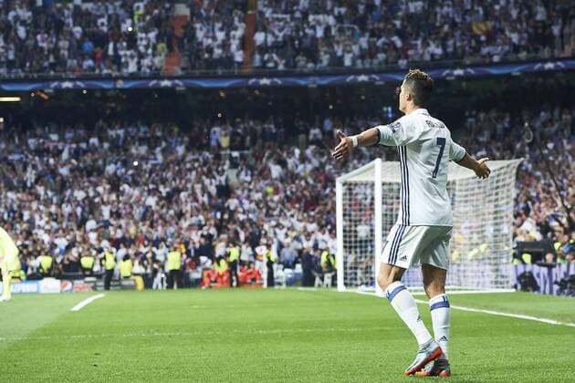 May 3, 2017 - Madrid, Spain - Cristiano Ronaldo (forward; Real Madrid) in action during the Champions League, semifinal match between Real Madrid and Atletico de Madrid at Santiago Bernabeu Stadium on May 2, 2017 in Madrid, Spain Soccer 2017 - Real Madrid 3-0 Atletico Madrid  - ZUMAg15_ 20170503_zaf_g15_098 Copyright: xJackxAbuinx