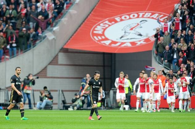 26 MATHIEU VALBUENA (ol) - 15 JEREMY MOREL (ol) - DECEPTION FOOTBALL : Ajax Amsterdam vs Lyon - Europa League - 1 2 Finale - 03 05 2017 FEP Panoramic 