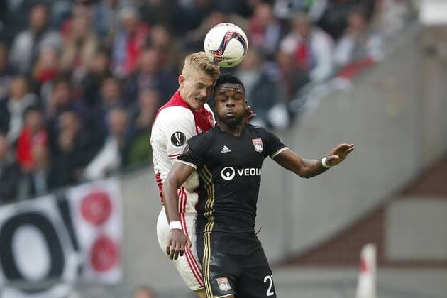 (L-R) Matthijs de Ligt of Ajax, Maxwel Cornet of Olympique Lyonnaisduring the UEFA Europa League semi final match between Ajax Amsterdam and Olympique Lyonnais at the Amsterdam Arena on May 03, 2017 in Amsterdam, The Netherlands Ajax v Olympique Lyon UEFA Europa League 2016 2017 xVIxxIVx 7717375