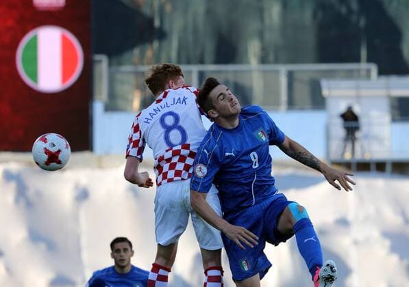 European Football Championship U17 U 17 Group A, Round 1, Croatia - Italy 03.05.2017., HNK Rijeka Stadium, Rijeka, Croatia - European Football Championship U17, Group A, Round 1, Croatia - Italy. Fabrizio Caligara, Marko Hanuljak.  GoranxKovacic PIXSELL