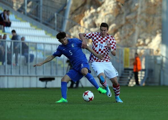 European Football Championship U17 U 17 Group A, Round 1, Croatia - Italy 03.05.2017., HNK Rijeka Stadium, Rijeka, Croatia - European Football Championship U17, Group A, Round 1, Croatia - Italy. Matteo Anzolin, Michelle Sego  GoranxKovacic PIXSELL