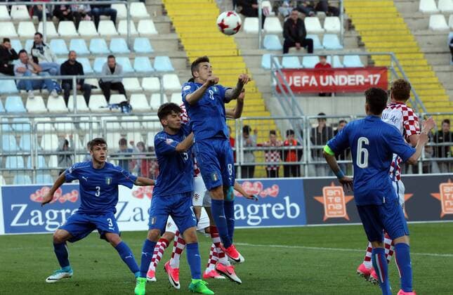 European Football Championship U17 U 17 Group A, Round 1, Croatia - Italy 03.05.2017., HNK Rijeka Stadium, Rijeka, Croatia - European Football Championship U17, Group A, Round 1, Croatia - Italy. Matteo Anzolin, Fabrizio Caligara.  GoranxKovacic PIXSELL