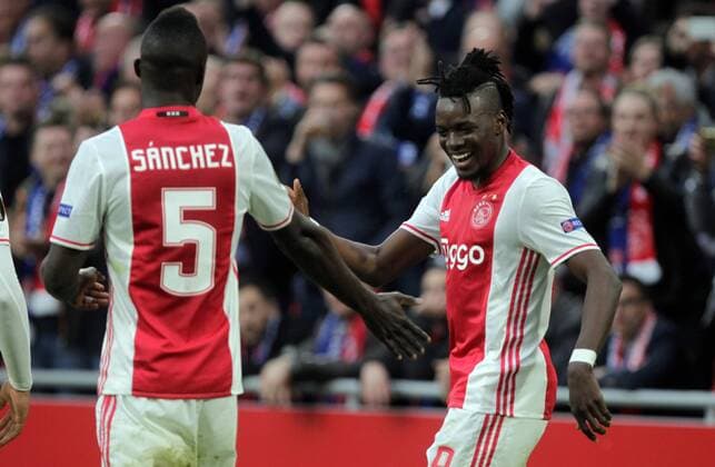 May 3rd 2017, Amsterdam Arena, Amsterdam, Netherlands; Europa League Cup semi-final, Ajax vs Lyon, Game 1; Celebrations for the goal from Bertrand Traor& xe9; in the 25th minute xLaurentxLairysx  ActionPlus11874988