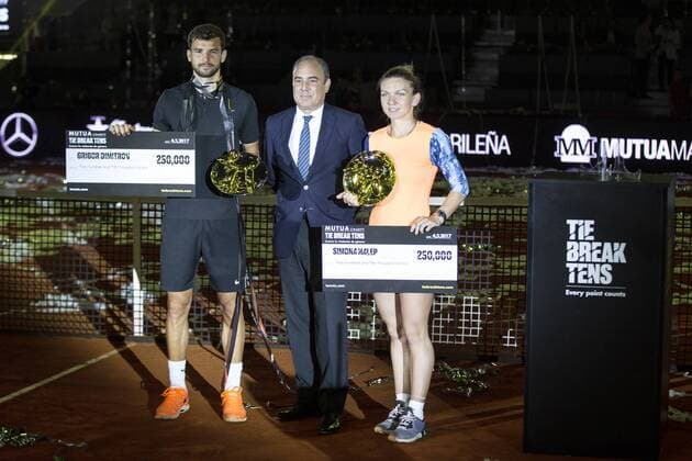 Simona Halep and Grigor Dimitrov win the of the Charity day previus at Madrid Open Tenis 2017in Madrid, Spain. May 04, 2017.  (20170504067)