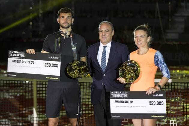 Simona Halep and Grigor Dimitrov win the of the Charity day previus at Madrid Open Tenis 2017in Madrid, Spain. May 04, 2017.  (20170504068)