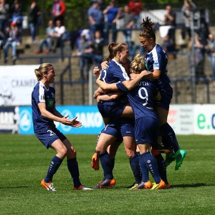 Fussball, Frauen, 1. Bundesliga, Saison 2016 17, 18. Spieltag, 1. FFC Turbine Potsdam - VfL Wolfsburg, Jubel nach dem Tor zum 1:1 durch Tabea Kemme (Nr. 21, 1. FFC Turbine Potsdam), 07.05.17, Copyright: xMichaelxHundtx xMatthiasxKochx