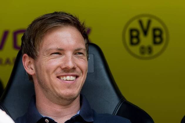 Dortmund, Germany 06.05.2017, 1. Bundesliga 32. Spieltag, BV Borussia Dortmund - TSG 1899 Hoffenheim, Trainer Julian Nagelsmann (TSG) lacht, lachen ( DeFodi001