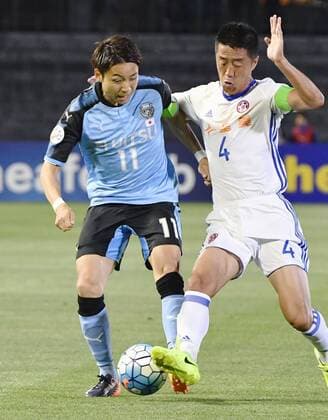 Kawasaki Frontale vs Eastern SC at Asian Champions League Japan s Kawasaki Frontale striker Yu Kobayashi (L) and Hong Kong s Eastern SC midfielder Baihe vie for the ball during the first half of an Asian Champions League Group G match in Kawasaki, south of Tokyo, on May 9, 2017. 