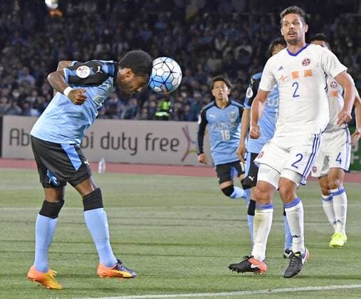 Kawasaki Frontale vs Eastern SC in Asian Champions League Striker Rhayner Santos Nascimento of Japan s Kawasaki Frontale heads the opening goal during the first half of an Asian Champions League Group G match against Hong Kong s Eastern SC in Kawasaki, south of Tokyo, on May 9, 2017. 