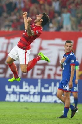 Brazilian football player Ricardo Goulart of China s Guangzhou Evergrande F.C., left, celebrates after scoring a goal against South Korea s Suwon Samsung Bluewings in a Group G during the 2017 AFC Champions League in Guangzhou city, south China s Guangdong province, 9 May 2017. Local Caption Guangzhou Evergrande competes against Suwon Samsung Bluewings at 2017 AFC Champions League  20170509_31186