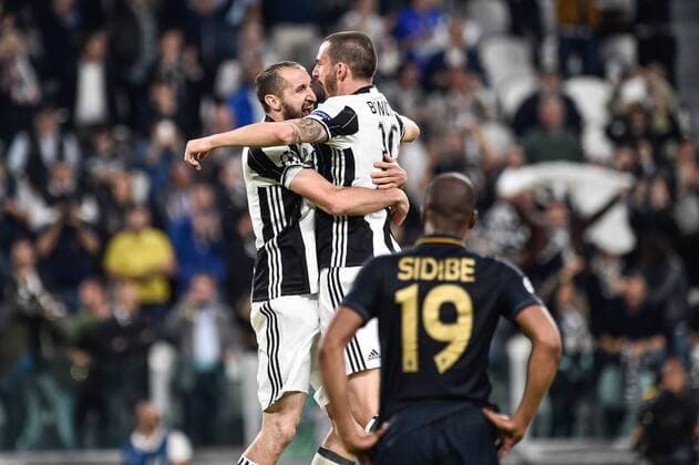 Giorgio Chiellini of Juventus celebrate the victory with Leonardo Bonucci of Juventus at the end of the UEFA Champions League Semi-Final game 2 match between Juventus and Monaco at the Juventus Stadium, Turin, Italy on 9 May 2017. Copyright: xGiuseppexMaffiax 15320087