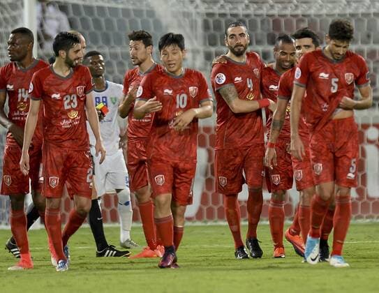 (170510) -- DOHA, May 10, 2017 -- Players of Lekhwiya celebrate after winning the AFC Asian Champions League Group B match between Qatar s Lekhwiya SC and Saudi Arabia s Al Fateh FC at the Abdullah Bin Khalifa Stadium in Doha, capital of Qatar, on May 9, 2017. Lekhwiya won 4-1. ) (SP)QATAR-DOHA-SOCCER-AFC-CHAMPIONS LEAGUE-GOURP B-LEKHWIYA SC VS AL FATEH FC Nikku 