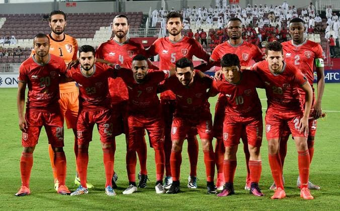 (170510) -- DOHA, May 10, 2017 -- Players of Lekhwiya line up ahead of the AFC Asian Champions League Group B match between Qatar s Lekhwiya SC and Saudi Arabia s Al Fateh FC at the Abdullah Bin Khalifa Stadium in Doha, capital of Qatar, on May 9, 2017. Lekhwiya won 4-1. ) (SP)QATAR-DOHA-SOCCER-AFC-CHAMPIONS LEAGUE-GOURP B-LEKHWIYA SC VS AL FATEH FC Nikku 