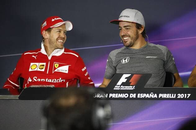 Motorsports: FIA Formula One World Championship WM Weltmeisterschaft 2017, Grand Prix of Spain, 5 Sebastian Vettel (GER, Scuderia Ferrari), 14 Fernando Alonso (ESP, McLaren Honda), Barcelona Spain xHOCHxZWEIx