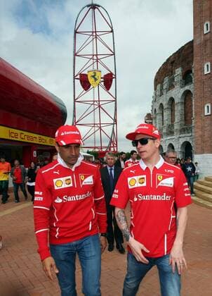 Spanish Formula One driver Marc Gene (L) and Finnish Kimi Raikkonen (R) of Ferrari team during a visit to the Ferrari Land facilities at Port Aventura Park, in Tarragona, Catalonia, northeast Spain 11 May of 2017. The 2017 Formula One Grand Prix of Spain will take place on 14 May 2017 at the Circuit de Barcelona-Catalunya. Ferrari drivers visit Port Aventura Park !ACHTUNG: NUR REDAKTIONELLE NUTZUNG!  Copyright: xJAUMExSELLARTx 20170511-636301209309925310