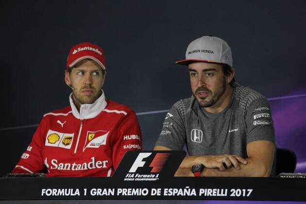 Spanish Grand Prix, Barcelona 11 - 14 May 2017 11.05.2017 - press conference PK Pressekonferenz Sebastian Vettel (GER) Scuderia Ferrari SF70H and Fernando Alonso (ESP) McLaren MCL32 