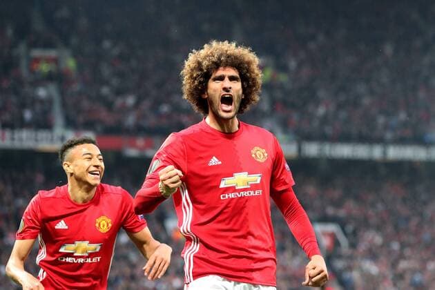 Football - 2016 2017 UEFA Europa League - Semi-Final, Second Leg: Manchester United ManU 1 vs. Celta Vigo 0 Marouane Fellaini of Manchester United celebrates scoring his sides first goal COLORSPORT LYNNE CAMERON 
