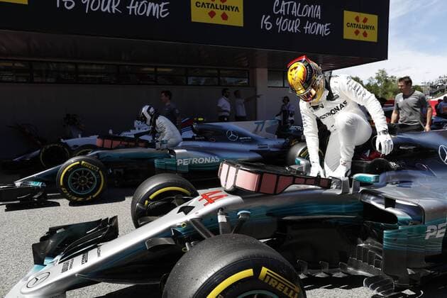 Motorsports: FIA Formula One World Championship WM Weltmeisterschaft 2017, Grand Prix of Spain, 44 Lewis Hamilton (GBR, Mercedes AMG Petronas F1 Team), 77 Valtteri Bottas (FIN, Mercedes AMG Petronas F1 Team), Barcelona Spain xHOCHxZWEIx