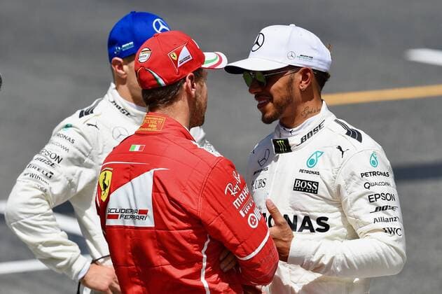 Sebastian Vettel (GER 5), Scuderia Ferrari, Valtteri Bottas (FIN 77), Mercedes AMG Petronas Motorsport, Lewis Hamilton (GB 44), Grosser Preis von Spanien 2017, Qualifying, Motorsport, Formel 1, 13.05.2017, Barcelona Copyright: xAndre Eibner-Pressefotox EP_JAE